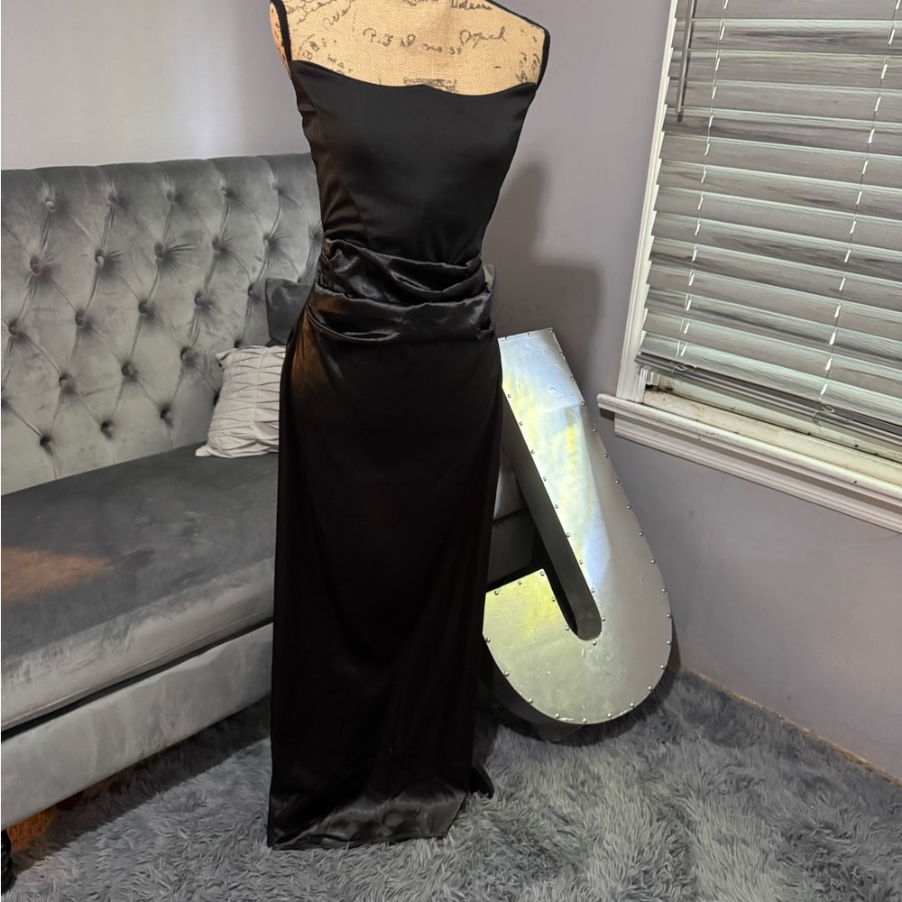 SOLD:Elegant Black Satin Evening Gown